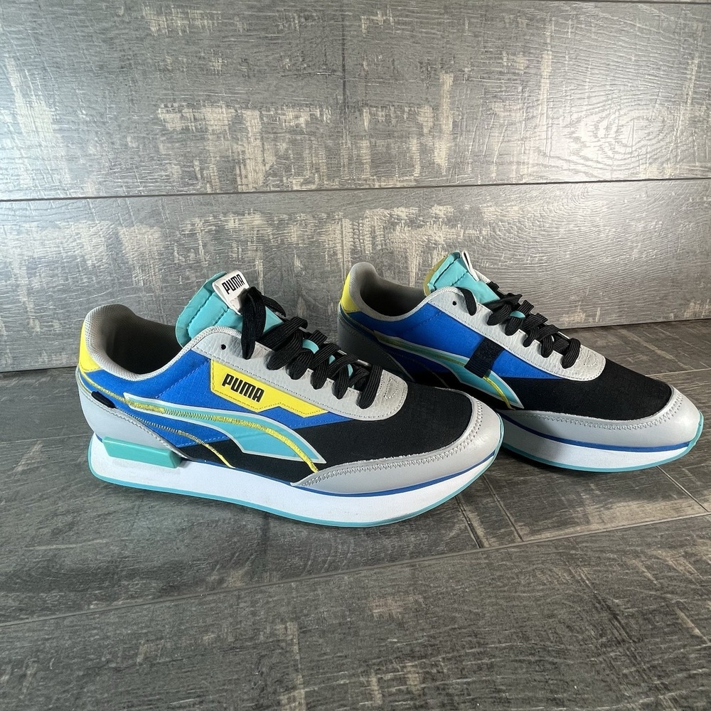 Puma Retro Runner Sneakers Colorblock Blue Yellow Black Mens 9.5 - Picture 11 of 12